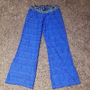 Maaji Blue Lace Wide-Leg Pant Beach Resort Vacation Coverup Summer Pullon Small